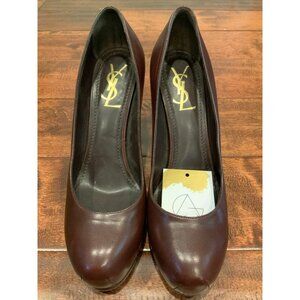 YSL Brown Leather Classic Tribtoo Platform Heels, Size 39 (IT), 9 (US)